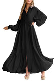Chouyatou Women's Casual Long Sleeve Button Down Shirt Dress Elegant Pleated Flowy Swing Maxi Dress