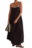 Chouyatou Women Summer Spaghetti Straps Linen Sleeveless Maxi Long Flowy Dress
