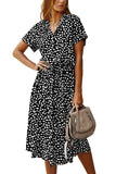 Chouyatou Women's Summer Boho Polka Dot Print Ruffle High Waist Swing Midi Dress