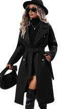 Chouyatou Womens Long Wool Pea Coat Notched Lapel Double Breasted Trench Coat Winter Warm Overcoat with Belt