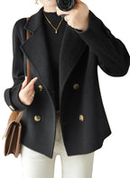Chouyatou Womens Fall Winter Casual Business Wool Blend Coat Loose Double Breasted Dressy Blazer Pea Coat