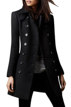 Chouyatou Women's Winter Double Breasted Wool Coat Elegant Collared Wool Blend Trench Pea Coat