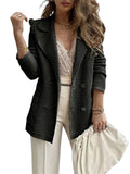 Chouyatou Women's Casual Notched Lapel Double Breasted Large Pocket Ribbed Blazer Jacket