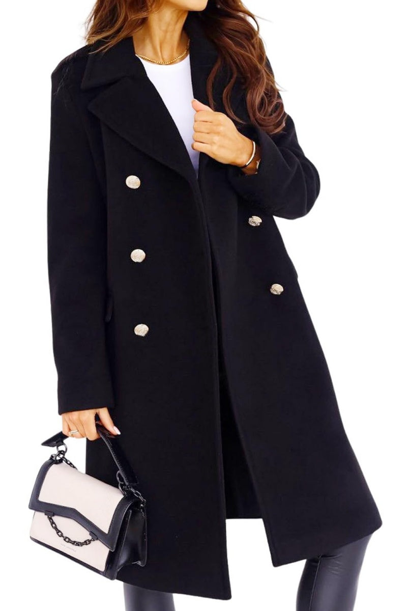 Chouyatou Women's Winter Jacket Double-Breasted Wool Blend Warm Long Trench Coat