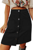 Chouyatou Women Corduroy Skirt Suede Pencil Skirt Office High Waist Button Bodycon Skirt Knee Length