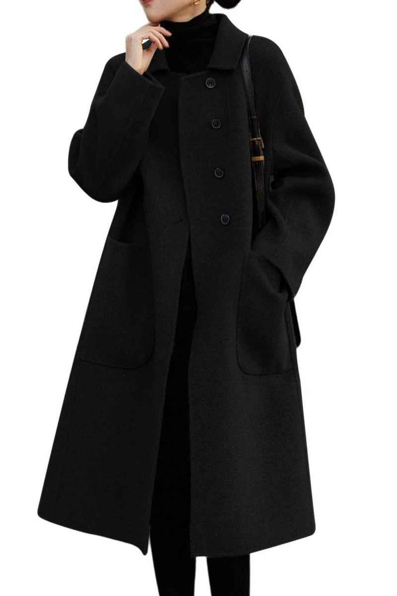 Chouyatou Women's Winter Wool Coat Single Breasted Business Casual Midi Long Winter Trench Coat
