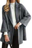 Chouyatou Women Wool Coat Peacoat Jacket Thick Loose Double Breasted Pea Coat Woolen Winter Overcoat
