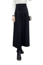Chouyatou Women's Winter High Waist Wide Leg Plaid Wool Blend Palazzo Capri Pants Culottes with Pockets