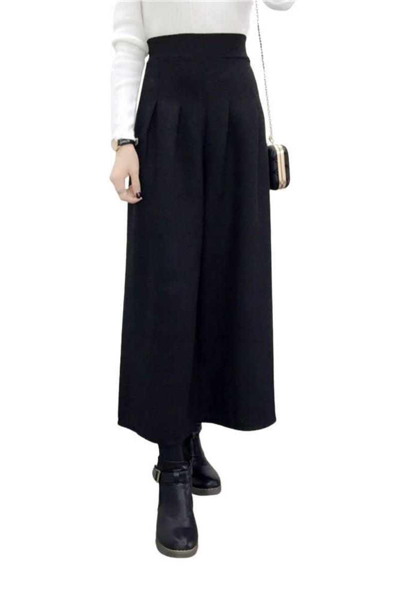 Chouyatou Women's Winter High Waist Wide Leg Plaid Wool Blend Palazzo Capri Pants Culottes with Pockets