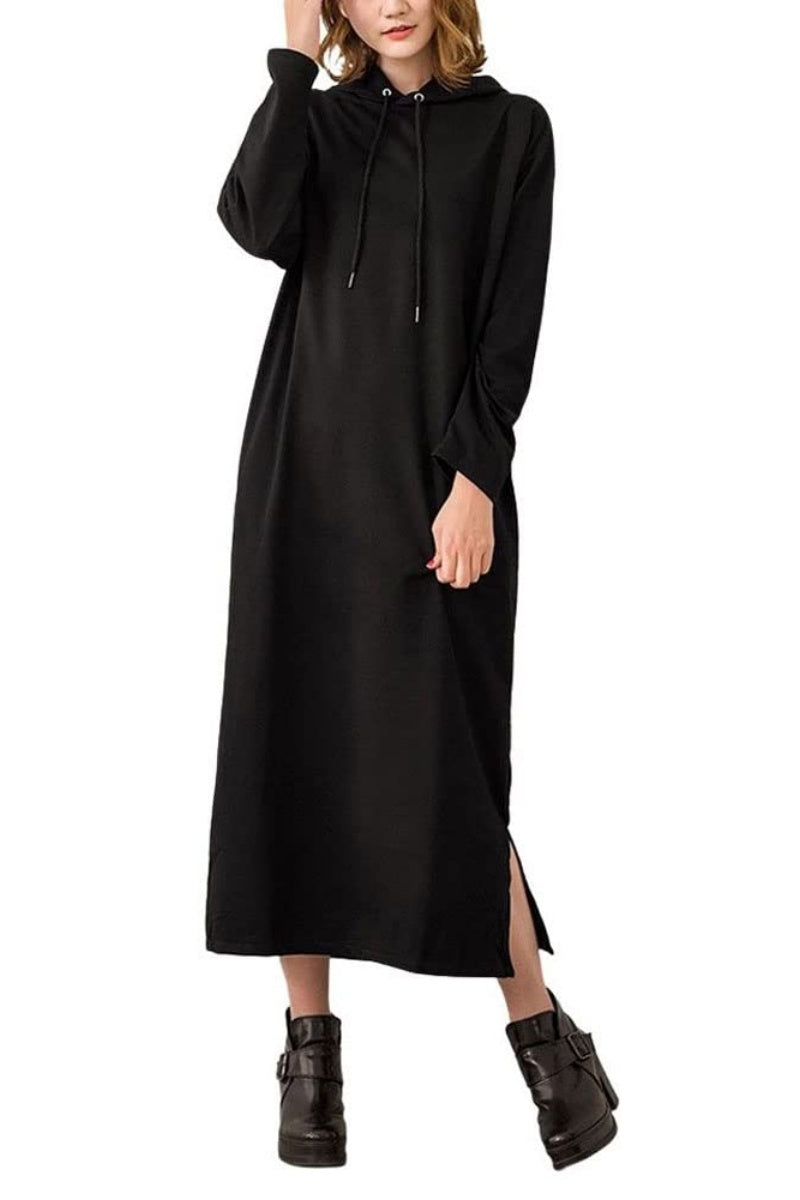Chouyatou Women's Basic Solid Long Sleeve Sweatshirt Hoodie Maxi Dress With Pockets