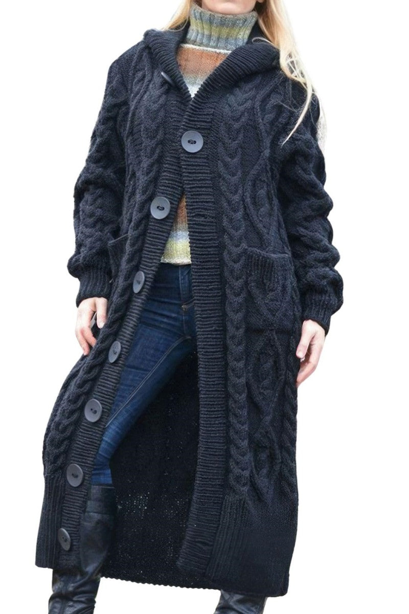 Chouyatou Women's Long Sleeve Hooded Cardigan Chunky Cable Knit