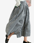 Chouyatou Women's Cotton Linen Pants Elastic Waist Plaid Gingham Wide Leg Capri Palazzo Pants