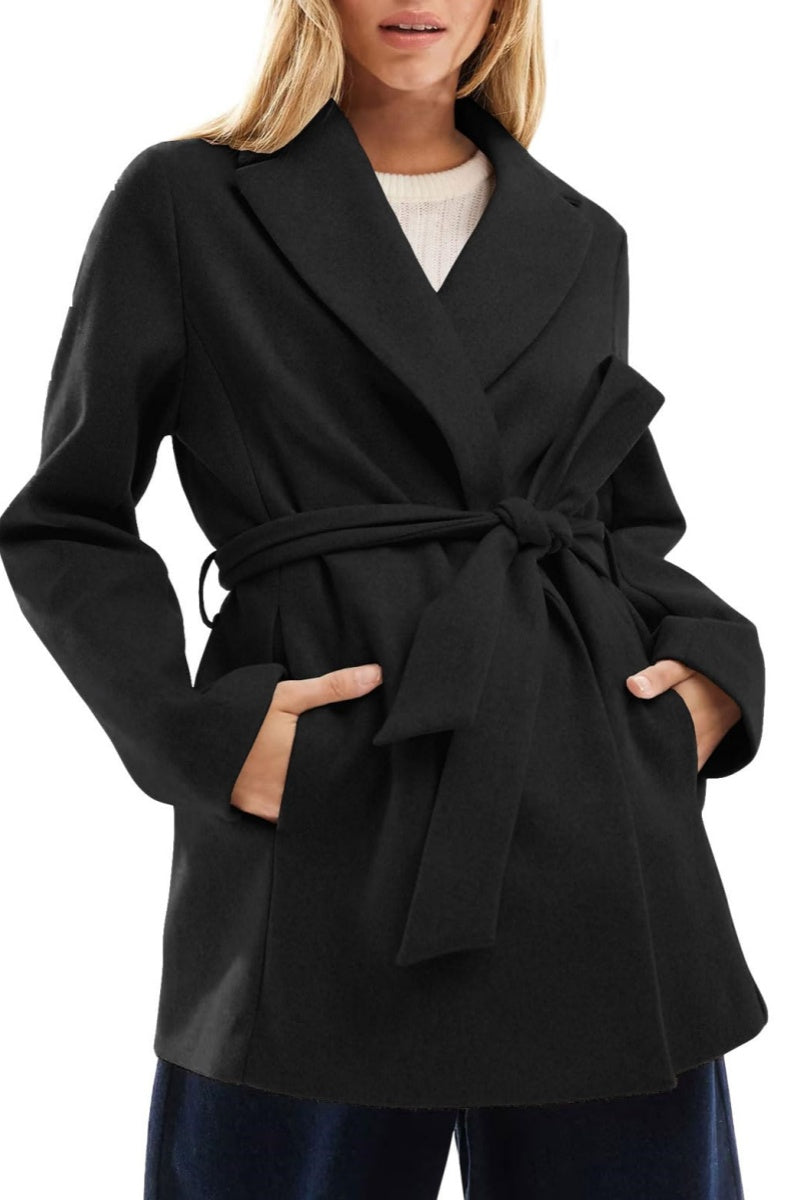 Chouyatou Women Fashion Belted Wool Trench Coat Notched Lapel Pea Coat CHOUYATOU Chouyatou Women Fashion Belted Wool Trench Coat Notched Lapel Pea Coat CHOUYATOU
