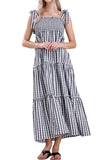Chouyatou Women's 2024 Summer Boho Plaid Smocked Dress Spaghetti Strap Square Neck A Line Tiered Long Maxi Dress