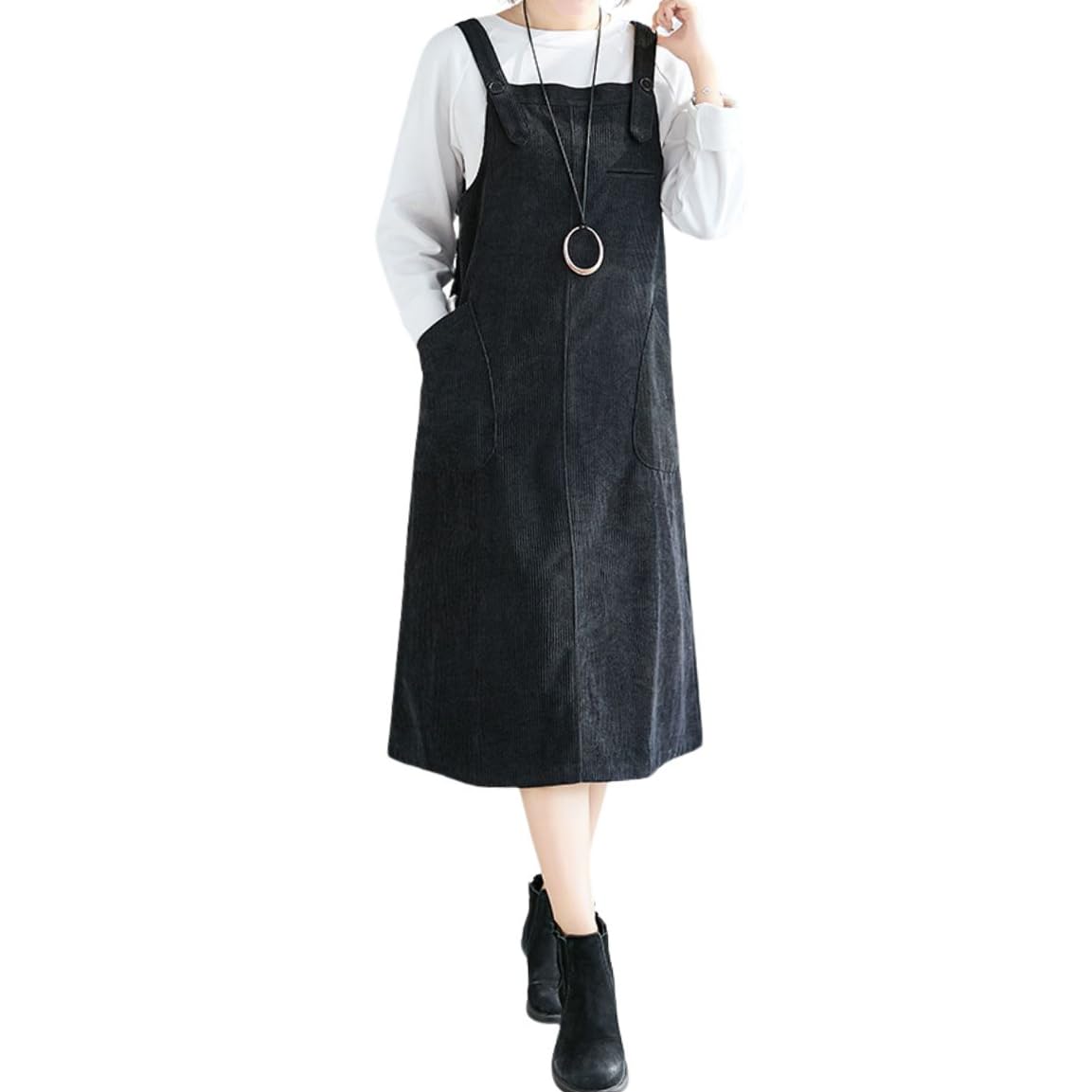 Chouyatou Women's Cute Sleeveless Corduroy Overall Dress Jumper Midi B CHOUYATOU Chouyatou Women's Cute Sleeveless Corduroy Overall Dress Jumper Midi B CHOUYATOU