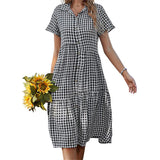 Chouyatou Women's Summer Flutter Sleeve Midi Long Gingham Dress Plaid Button Down Shirt Dress