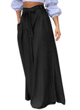 Chouyatou Women's Casual Tie Knot Denim Pant High Waist Wide Leg Dressy Jean Pants Palazzo Culottes with Pockets