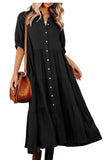 Chouyatou Womens Puff Sleeve Button Down Maxi Shirt Dresses Casual Loose Fit Tiered Swing A Line Cotton Long Shirt Dress