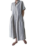 Chouyatou Women's Cotton Striped Shirt Dress Button Up Short Sleeve Midi Long Shift Dress with Pockets