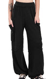 Chouyatou Women's Fuzzy Fleece Wide Leg Pants Elastic Waist Knit Pants Casual Comfy Lounge Trousers with Pockets
