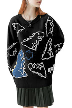 Chouyatou Women's Dinosaur Graphic Sweaters Cartoon Kwaii Knit Crewneck Long Sleeve Oversized Pullover Jumpers