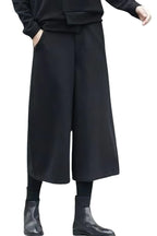 Chouyatou Women's Fall Wool Blend Culottes Capri Cropped Pants Elastic High Waist Wide Leg Palazzo Trouser