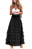 Chouyatou Women's Ruffled Tiered Tutu Tulle Skirt Stretchy A-line Prom Party Long Skirt
