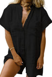 Chouyatou Women Summer Shorts Romper Button Down Wide Leg Cotton Linen Shortalls Jumpsuit