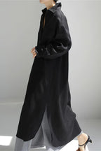 Chouyatou Women's Spring Button Down Cotton Shirt Dress Summer Flowy Side Slit Maxi Shift Dress