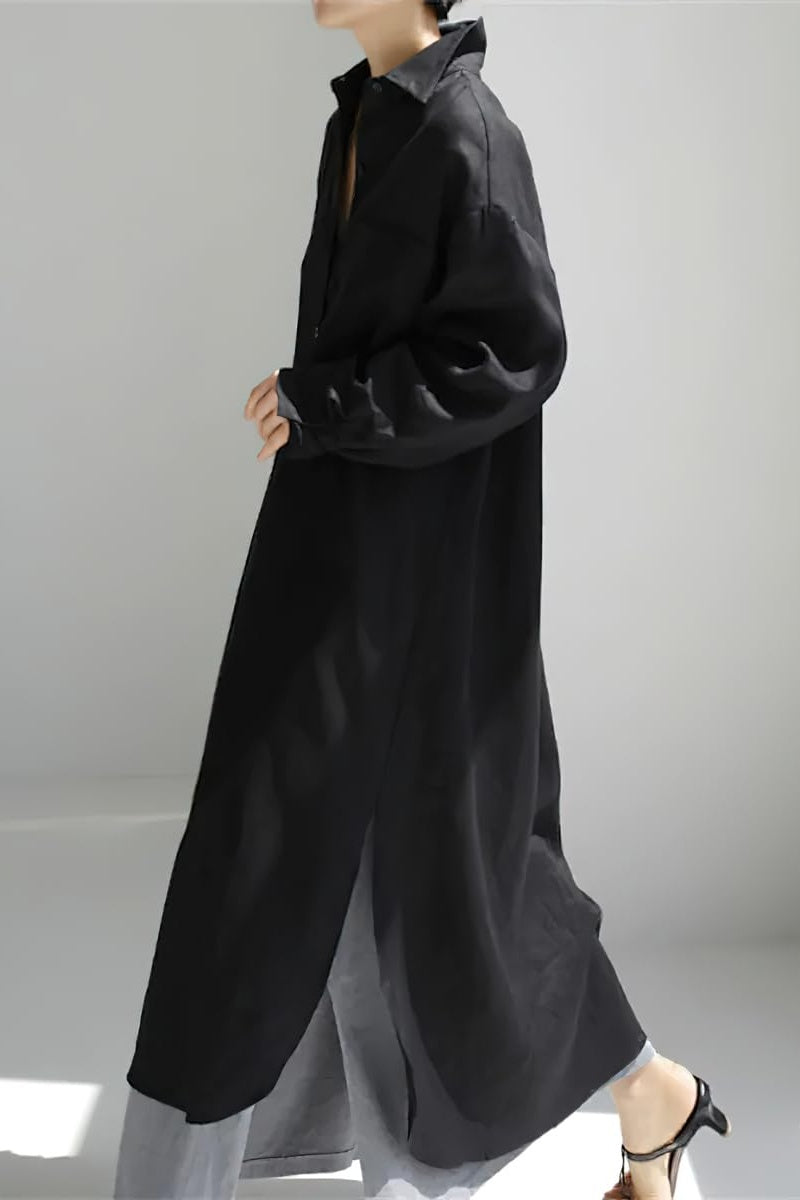 Chouyatou Women's Spring Button Down Cotton Shirt Dress Summer Flowy Side Slit Maxi Shift Dress