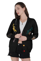 Chouyatou Women's Cable Knit Long Sleeve Open Front Cardigan Sheep V-Neck Button Down Embroidery Wool Blend Sweater Coat Outwear