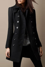 Chouyatou Women's Winter Double Breasted Wool Coat Elegant Collared Wool Blend Trench Pea Coat