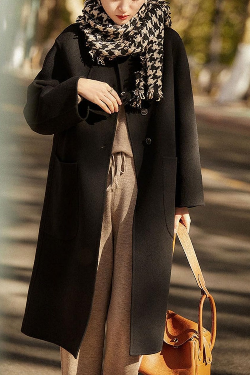 Chouyatou Women's Winter Wool Coat Single Breasted Business Casual Midi Long Winter Trench Coat