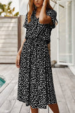 Chouyatou Women's Summer Boho Polka Dot Print Ruffle High Waist Swing Midi Dress