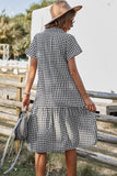 Chouyatou Women's Summer Flutter Sleeve Midi Long Gingham Dress Plaid Button Down Shirt Dress