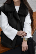 Chouyatou Women's Winter Warm Suede Sherpa Leather Vest Jacket Zip Up Sleeveless Lambwool Fur Coat with Pockets