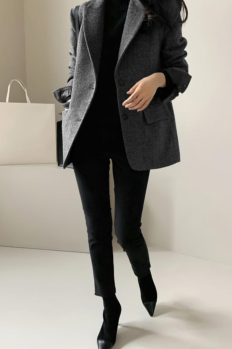 Chouyatou Womens Fall Winter Wool Blend Casual Business Blazer Jacket Single Breasted Dressy Work Coat