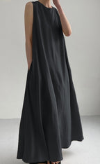 Chouyatou Women Casual Cotton Linen Sleeveless Maxi Dress Ruffle Shift Dress Flowy Beach Summer Long Tank Dress
