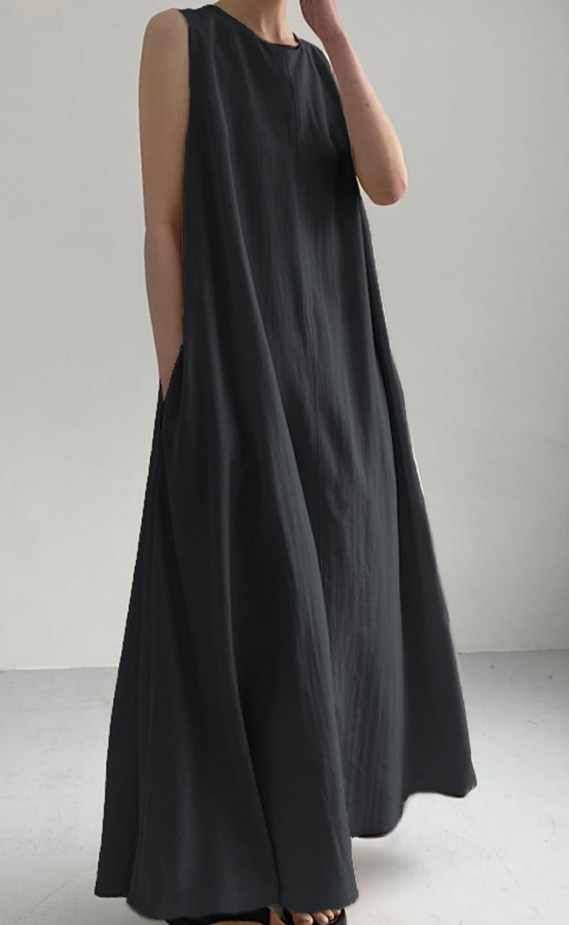 Chouyatou Women Casual Cotton Linen Sleeveless Maxi Dress Ruffle Shift Dress Flowy Beach Summer Long Tank Dress