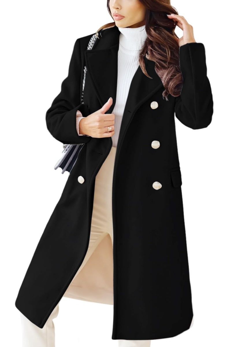 Chouyatou Women's Winter Jacket Double-Breasted Wool Blend Warm Long Trench Coat