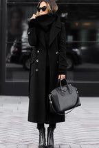 Chouyatou Women's Winter Double Breasted Wool Coat Business Casual Long Winter Pea Coat with Belt