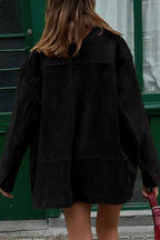 Chouyatou Women's Fall Boyfriend Faux Suede Leather Jacket Casual Midi Long Button Down Shacket Coat