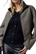 Chouyatou Women Cropped Wool Jacket Houndstooth Plaid Fall Winter Peacoat Outwear