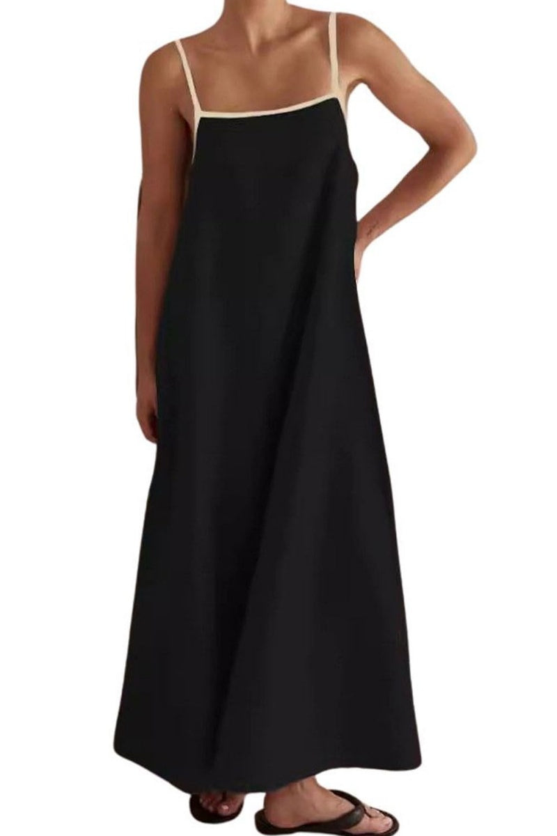 Chouyatou Women Summer Spaghetti Straps Linen Sleeveless Maxi Long Flowy Dress