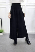 Chouyatou Women's Winter High Waist Wide Leg Plaid Wool Blend Palazzo Capri Pants Culottes with Pockets