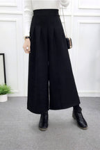 Chouyatou Women's Winter High Waist Wide Leg Plaid Wool Blend Palazzo Capri Pants Culottes with Pockets