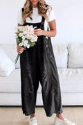 Chouyatou Women's Casual Adjustable Straps Denim Bib Overalls Distressed Ripped Wide Leg Jeans Long Pants Jumpsuits