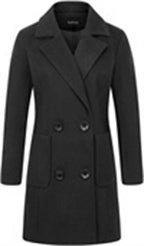 Chouyatou Women Elegant Notched Collar Double Breasted Wool Blend Over Coat