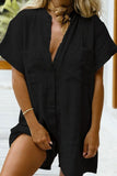 Chouyatou Women Summer Shorts Romper Button Down Wide Leg Cotton Linen Shortalls Jumpsuit