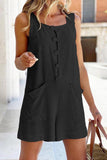 Chouyatou Women Shorts Overall Front Button Cotton Linen Summer Wide Leg Shorts